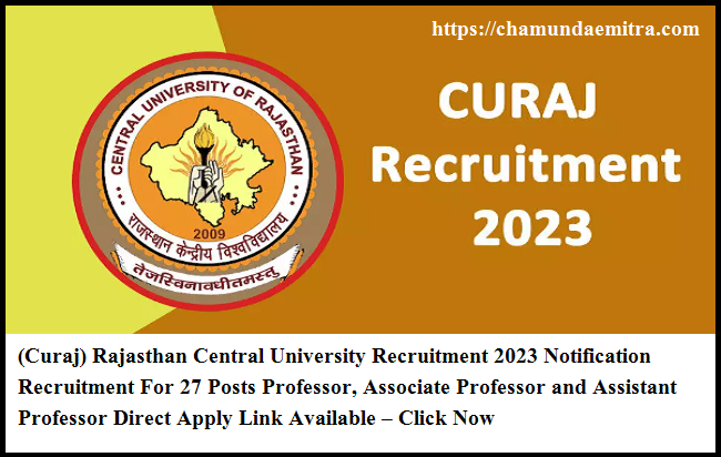 (Curaj) Rajasthan Central University Recruitment 2023