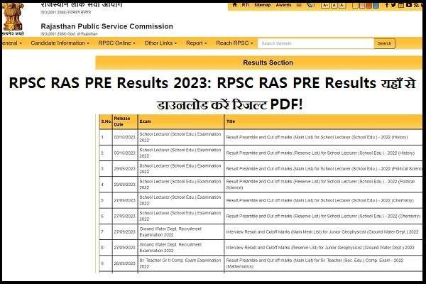 RPSC RAS PRE Results 2023