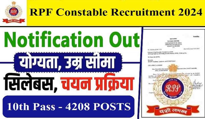 RPF Constable Recruitment 2024 (4208 Posts) Online Application Notification Out – Advt.02/2024